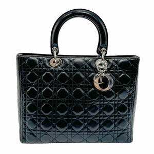 Christian Dior Lady 2way Shoulder Bag leather black silver